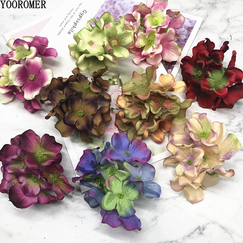 Yooromer 5 stk kunstig silke dekorativ hortensia headsdiy blomsterhoved silkeblomst til bryllup boligindretning blomst