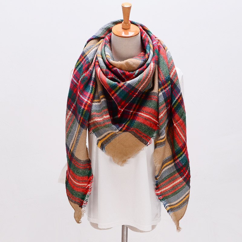 Écharpe triangulaire hijab d'été pour femmes, châle de marque en cachemire à carreaux, couverture  xs027-5: Style 7