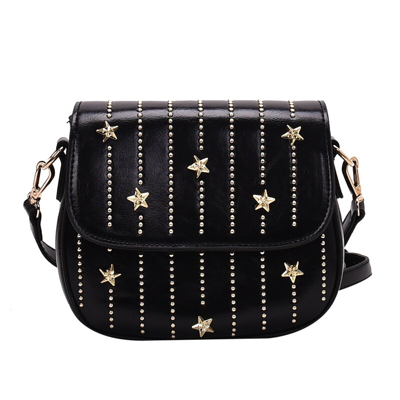 Luxe Klinknagel Zak Vrouwen Mode Sterren Pu Lederen Handtassen Kleine Clutch Crossbody Tassen Voor Vrouwen Tote Schoudertassen: Black