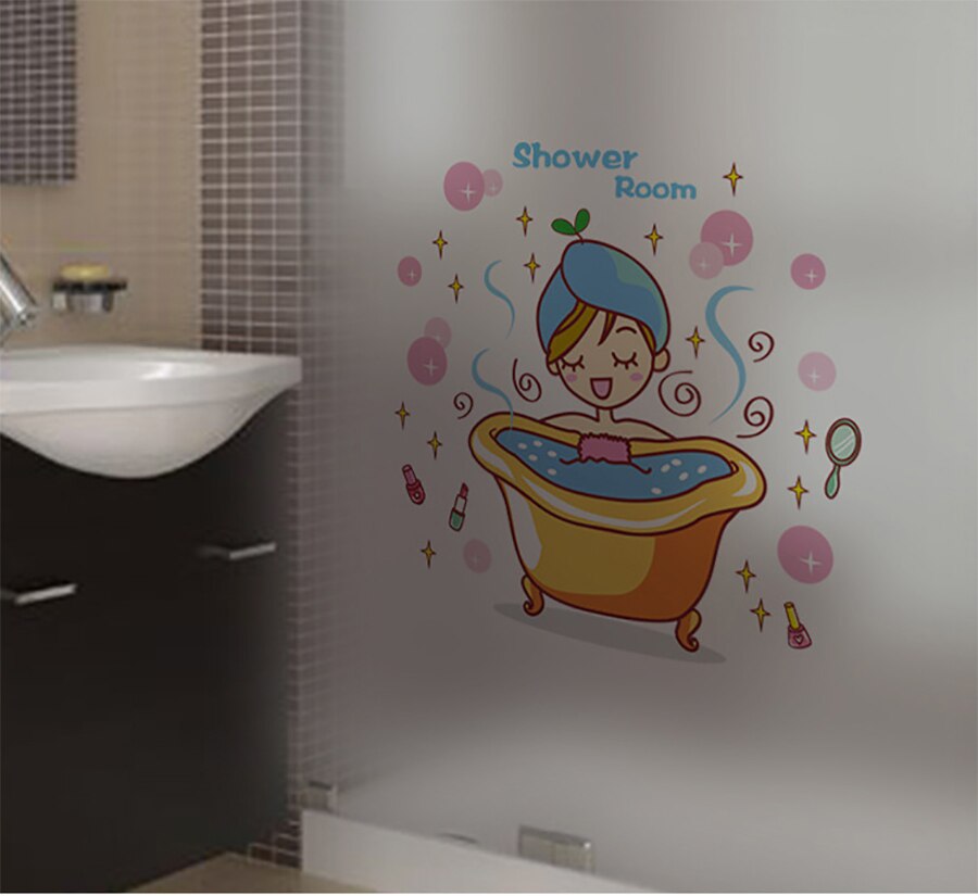 Lovely girl in the bath Glass Door wall sticker Shower Waterproof bathroom Home Decoration Art Decals Stickers wallpaper