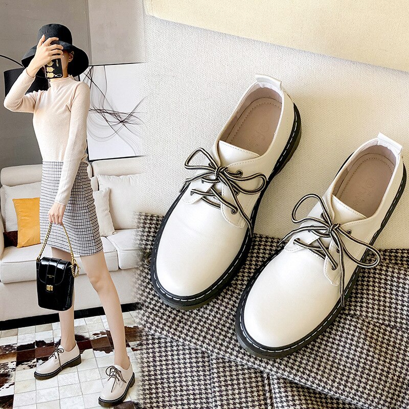 Natascha kvinde flats oxford sko dame mærke sneakers kvinder snøre flade tykbundede platform loafers rund tå casual pu