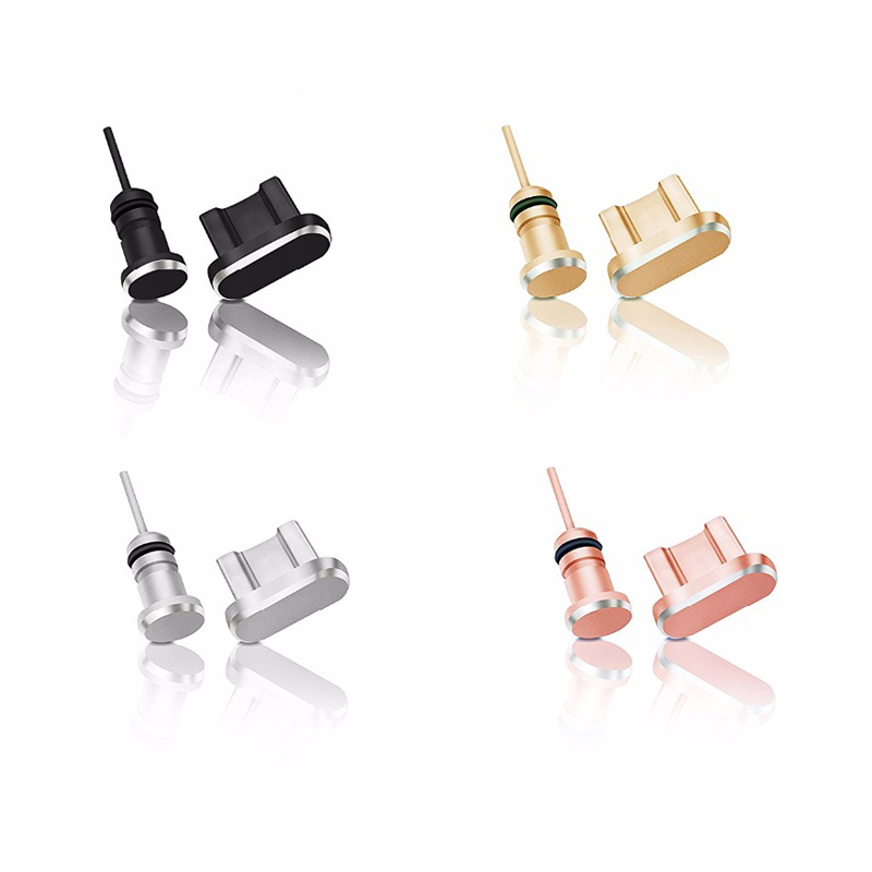 1 Set Metalen Stof Plug Telefoon Accessoires Micro Poort Opladen + 3.5mm Koptelefoon jack Plug Voor Android Samsung Xiaomi LG Mobiel