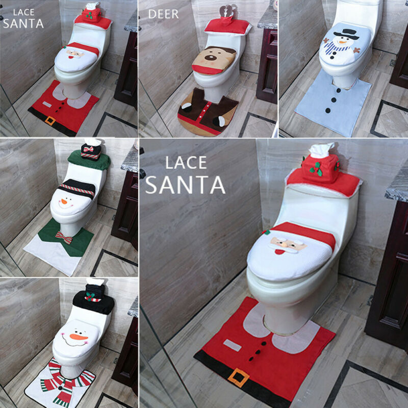 Kerst Toiletbril 3pcs Cover Decoratie Rug Happy Santa Feestelijke Set Badkamer
