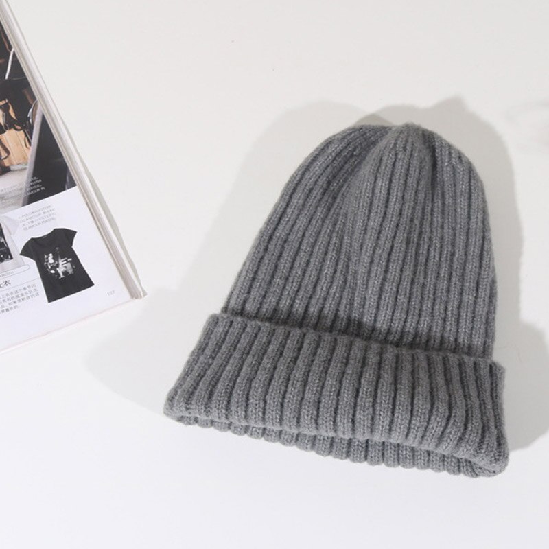 Mltbb Wol Winter Hoeden Voor Vrouwen Solid Candy Kleur Breien Mutsen Hoed Vrouwelijke Zachte Kpop Stijl Skullcap Meisjes Bonnet gorro: dark grey