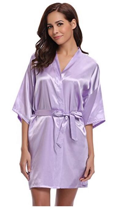 Vrouwen zijden satijnen korte nachtjapon effen kimono badjas badjas sexy badjas peignoir femme bruiloft bruid bruidsmeisjesjas: Xxl / Goud