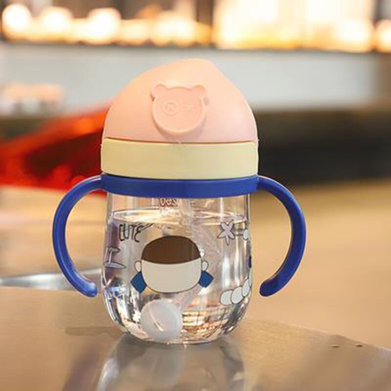 350ml Baby Feeding Cup with Straw Children Learn Feeding Drinking Bottle Kids Training Cup With Straw Taza De Bebe: 300ml Pink