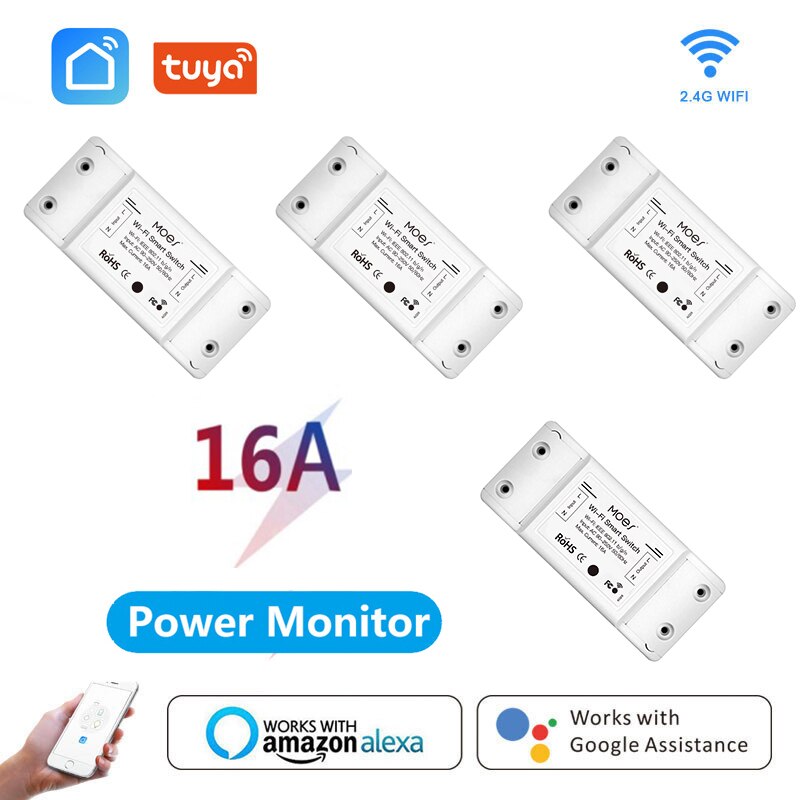 Tuya Wifi DIY Smart Switch Relay Module Power Monitor Tuya/Smart Life App Remote Control 16A Breaker Work With Alexa Google Home: 4PCS