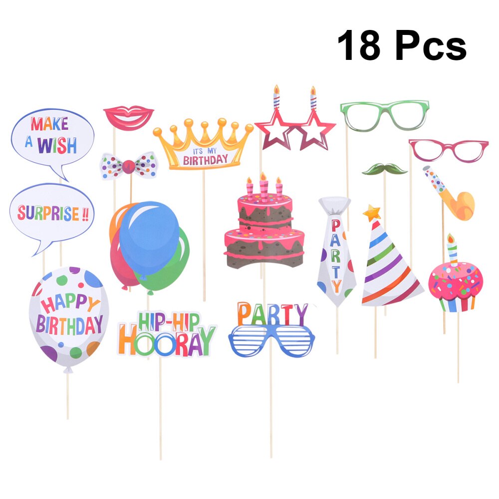 18pcs Birthday Photo Props Kit Funny Paper Mask DIY Selfie Props Accessories Party Favors Decoration Supplies