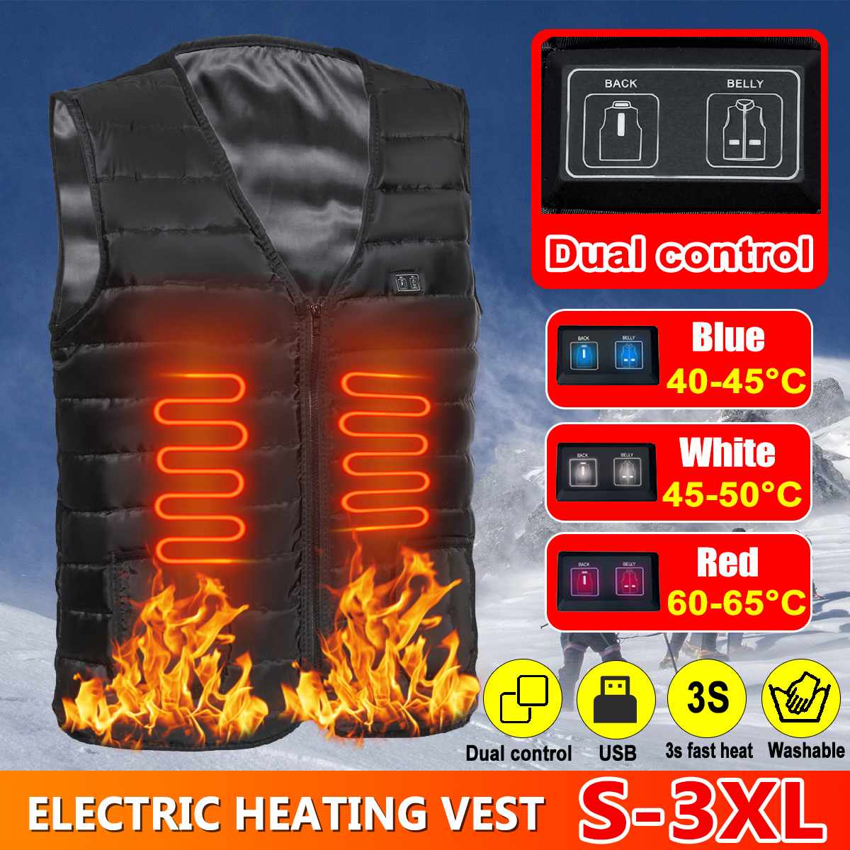 Dual Control Usb Infrarood Verwarming Vest Jas Winter Outdoor Camping Wandelen Wasbare Elektrische Thermische Kleding Warm Vest