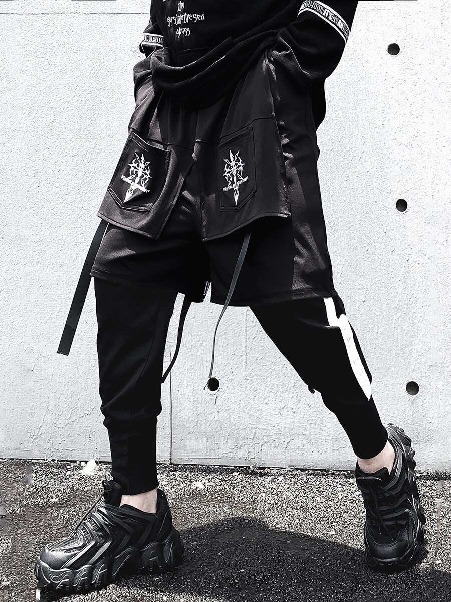 Joggers Hip Hop pantalones de carga cinta de retazos suelto ropa de calle con cintura elástica Harajuku pantalones función Otoño de