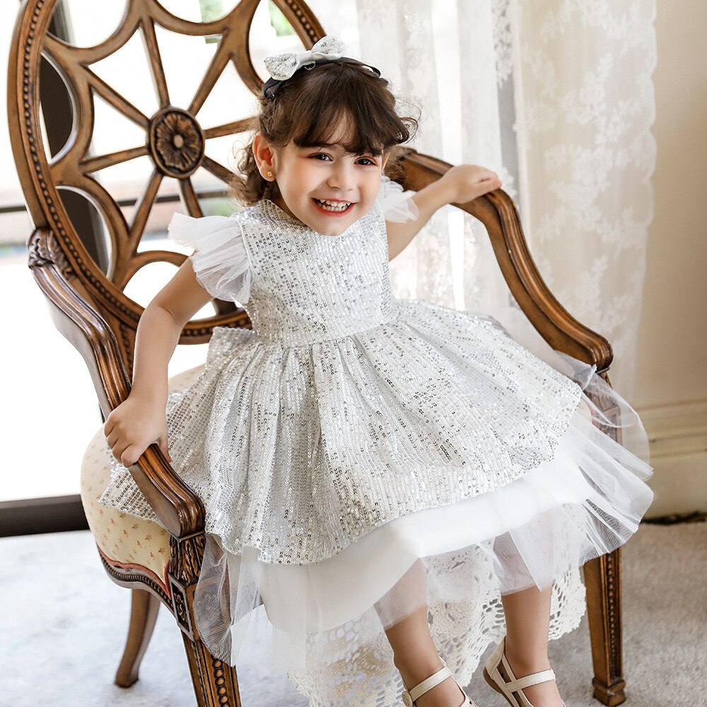 Vestido plateado de Navidad para niñas pequeñas, traje de lentejuelas para recién nacido, de cumpleaños, Año , 3 años, 1,2