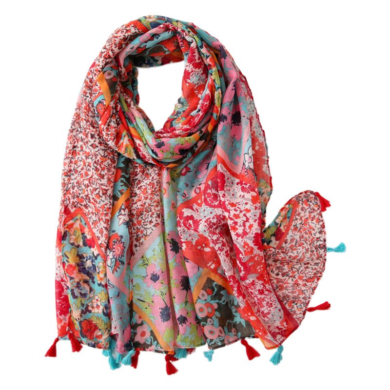 Boheme vintage stort tørklæde geometrisk paisley blomsterprint kvaster sjal wrap 094b: D