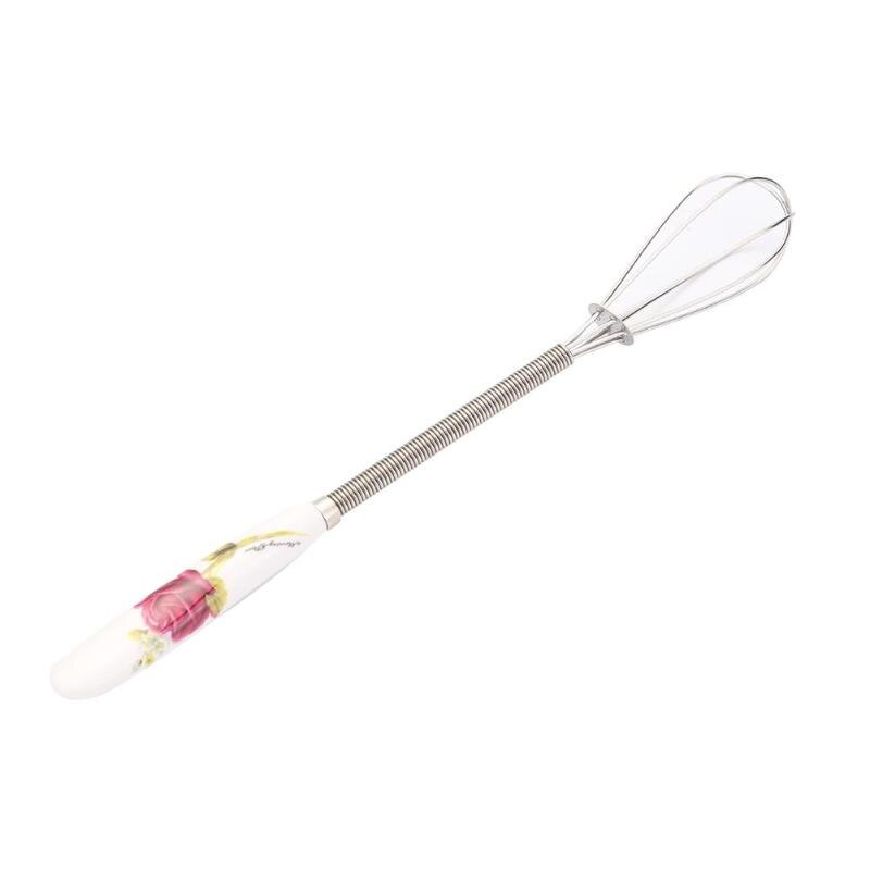 Multifunction Ceramic Handle Stainless Steel Hand Egg Beater Manual Egg Stirring Whisk E5M1: White
