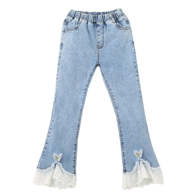 Pantalones vaqueros acampanados de encaje para niñas, ropa vaquera para bebés, 4, 6, 8, 10 y 12 años, primavera y otoño, 2022