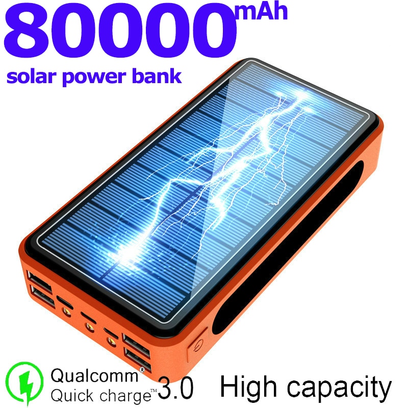 80000mAh Solar Power Bank Large Capacity Portable Charger 4USB Port External Battery Power Bank for Samsung Xiaomi IPhone