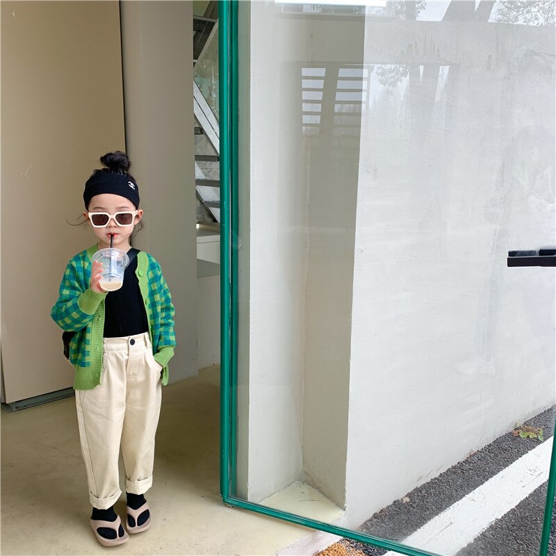 Lente Mode 2 Kleuren Plaid Trui Jas Jongens En Meisjes Losse Casual Gebreide Vesten