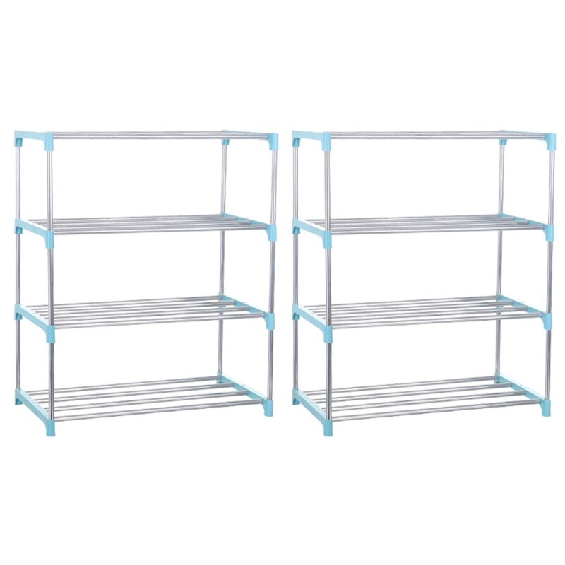 2 Stks/set Rvs Legbord Vier-Layer Eenvoudige Diy Assemblage Schoenenrek Studentenflat Thuis Verwijderbare Schoenenrek: Blue
