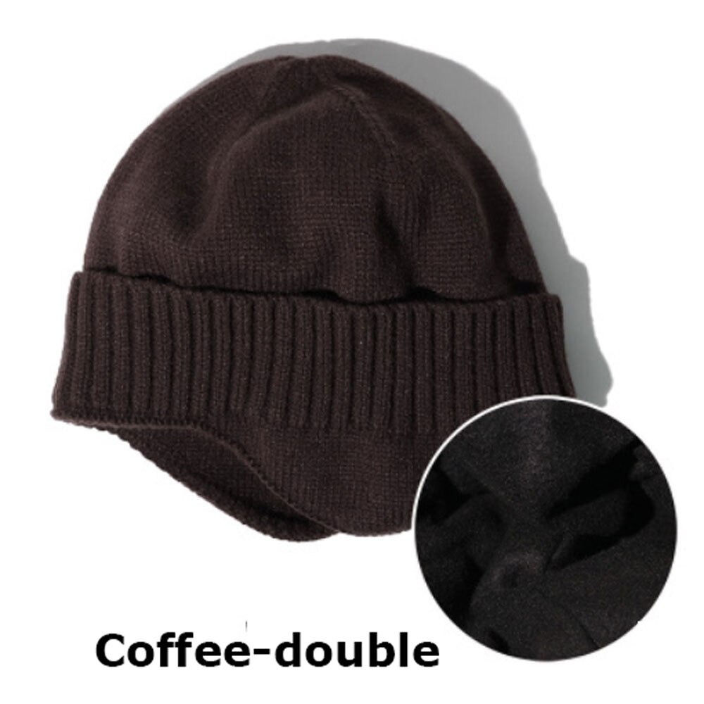 Bonnets de Ski à la pour hommes et femmes, en tricot, pour l'extérieur, extensibles, décontractés, doux et chauds, hiver: Coffee double