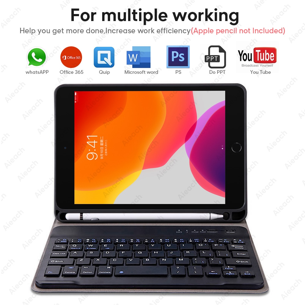 Aieach Leather Keyboard Case For iPad Mini 1 2 3 4 5 case With Pencil Holder Bluetooth Keyboard Cover for iPad Mini 5 Case