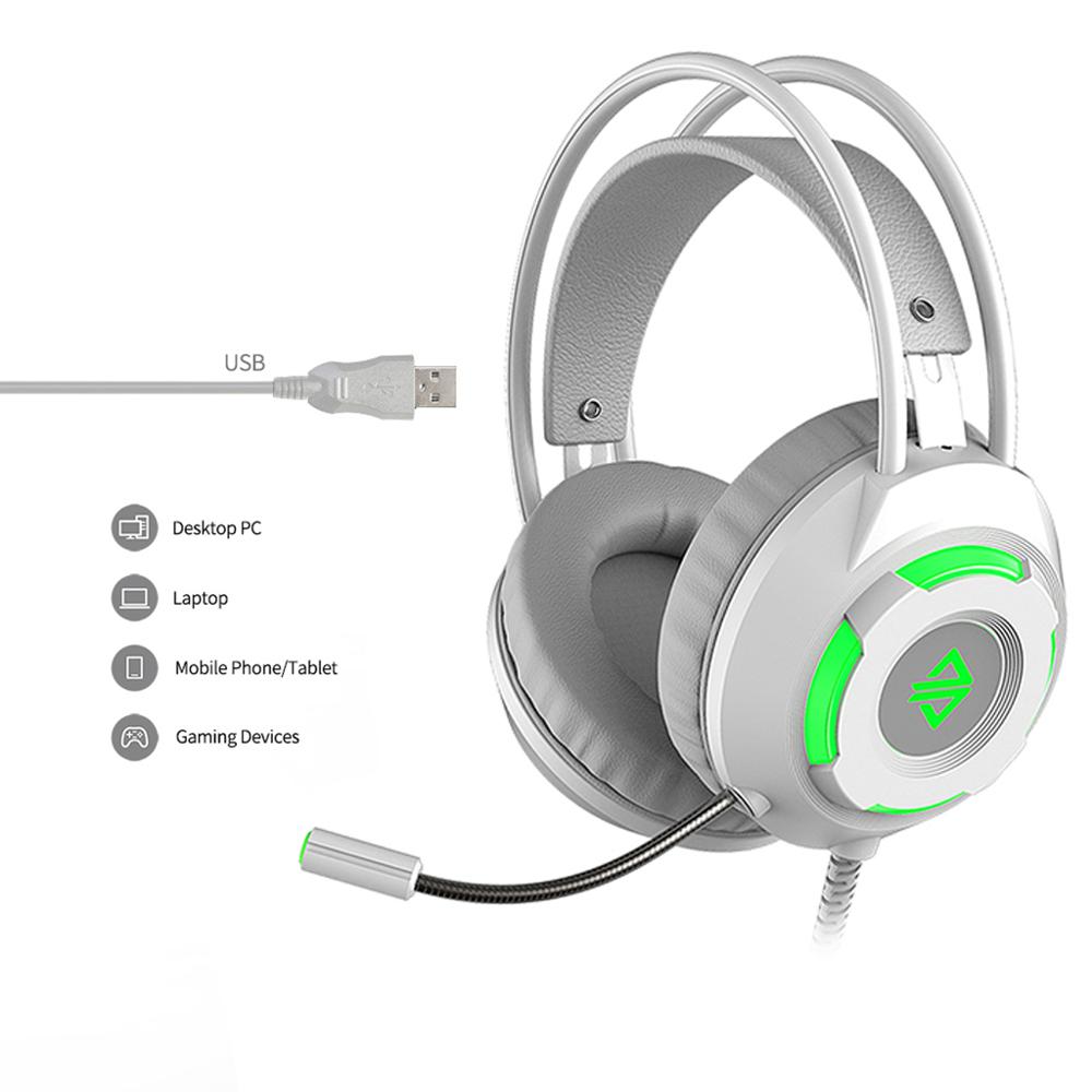 Roze Gaming Headset Ajazz AX120 Over-Ear Hoofdtelefoon Wired Game Koptelefoon Met Microfoon 7.1 Deep Bass Stereo Voor PS4 xbox Pc: White USB