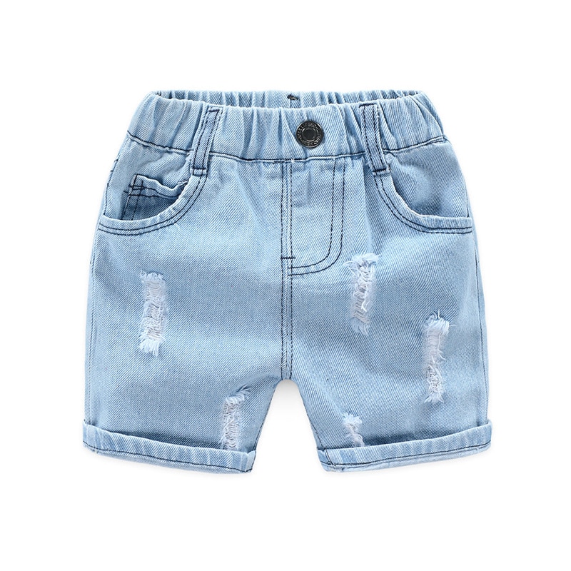 ¡Novedad de ! Pantalones vaqueros cortos con agujeros para bebés, pantalones cortos de mezclilla azul claro de verano para niños, pantalones cortos elásticos con cintura de 2 a 7 años