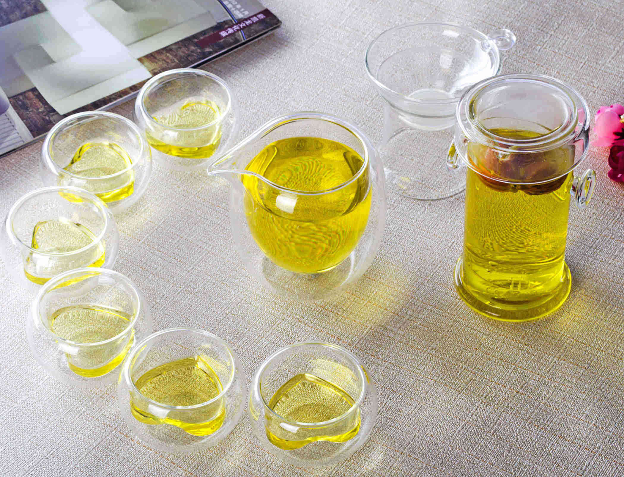 Gongfu Thee Set Mini Theepot &amp; Filter &amp; Chahai Pitcher &amp; 6 Dubbele Wand Kopjes