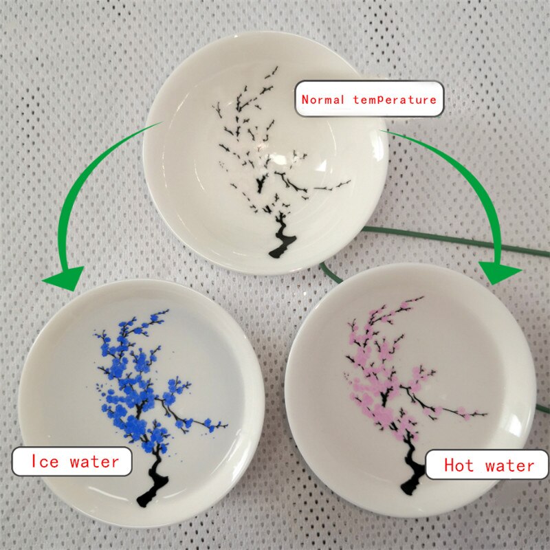 Japanese Ceramic Magic Cherry Blossoms Teacup Cold Temperature Color Changing Flower Display Sake Cup Kung Fu Small Tea Bowl: cold and hot 1