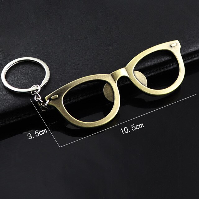 Portable Bottle Opener Metal Glasses Shape Bottle Opener Keychain Keyring Ornaments Beer Opener Ring Bar Tools: Bronze