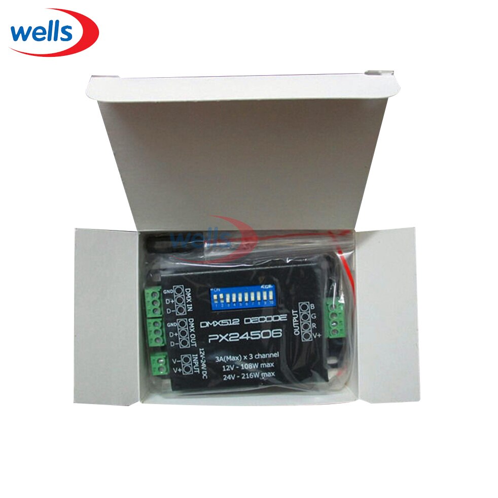 PX24506 DMX 512 Decoder Driver 9A DMX 512 Amplifier 12V 24V led DMX512 controller for RGB LED strip Lights