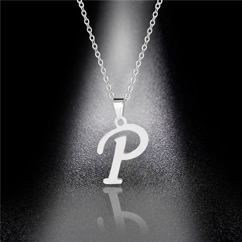 Silber Farbe 26 Briefe Schmuck Englisch Alphabe Halsketten für Frauen Halsband A B C D E F G H I J K L M N O P Q R S T U V W X Y Z: P