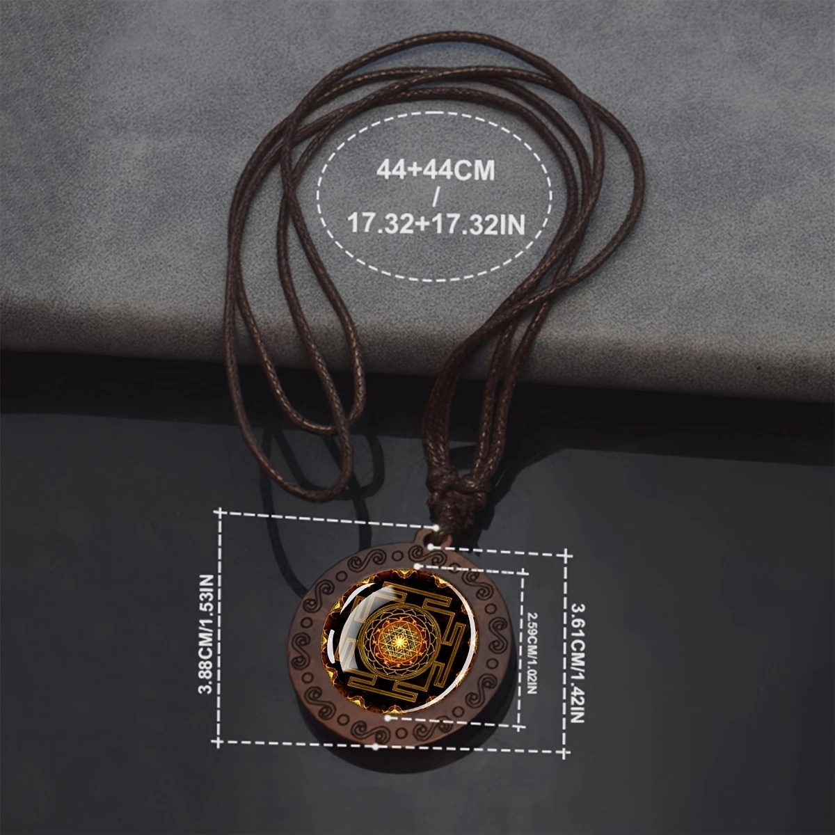 Sri Yantra Mandala Glas Halskette Holz Anhänger buddhistische heilige Geometrie Schmuck spirituelle Yoga
