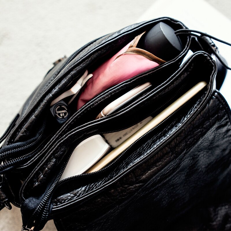 Zachte leren schoudertas voor dames, cross-shouldertas voor dames, tas voor dames, zwarte tas voor dames