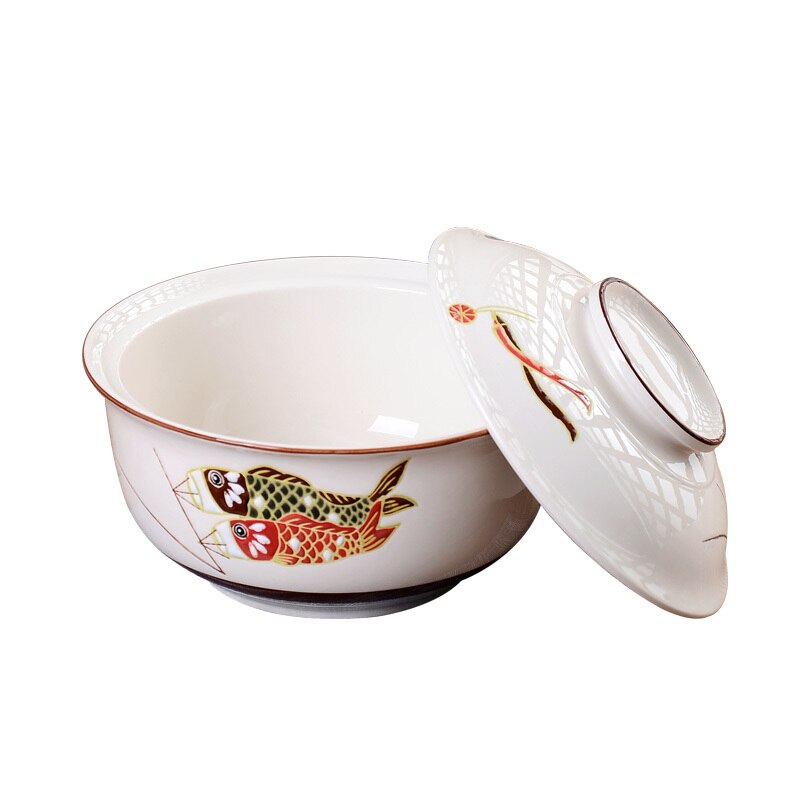 Large capacity Japanese ceramic cover soup noodle bowl stew bowl household tureen tableware set