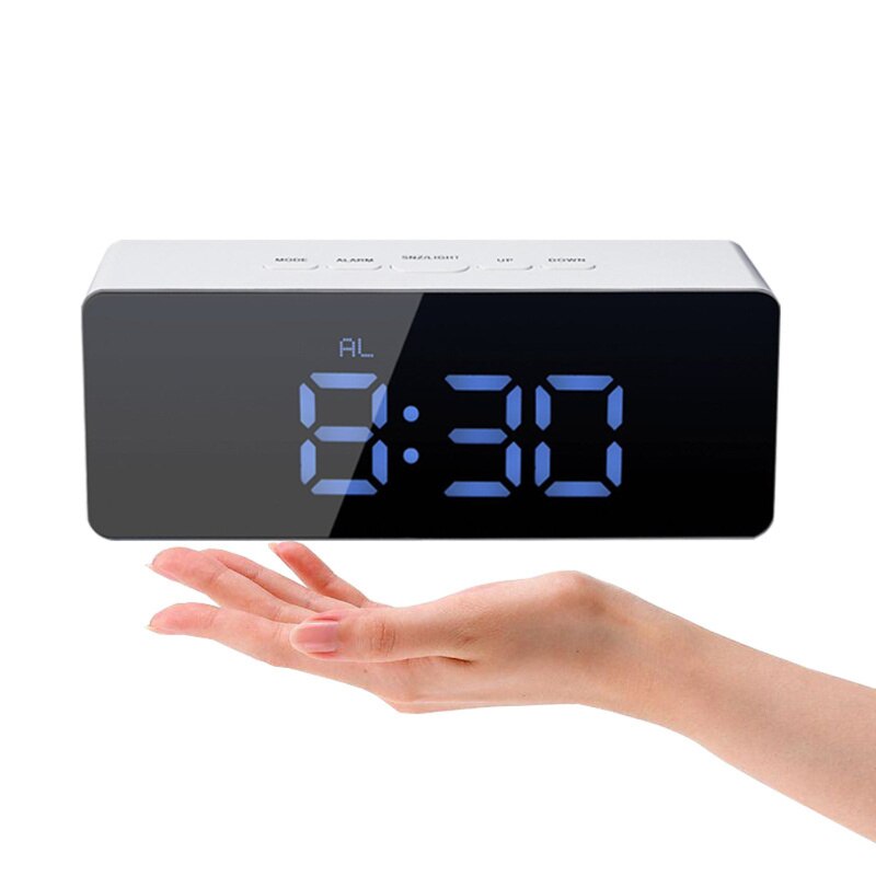 Hot Multifunzione LED Specchio Alarm Clock Digital Clock Snooze Tempo di Visualizzazione di Notte Ha Condotto La Luce Da Tavolo Desktop Alarm Clock Despertador