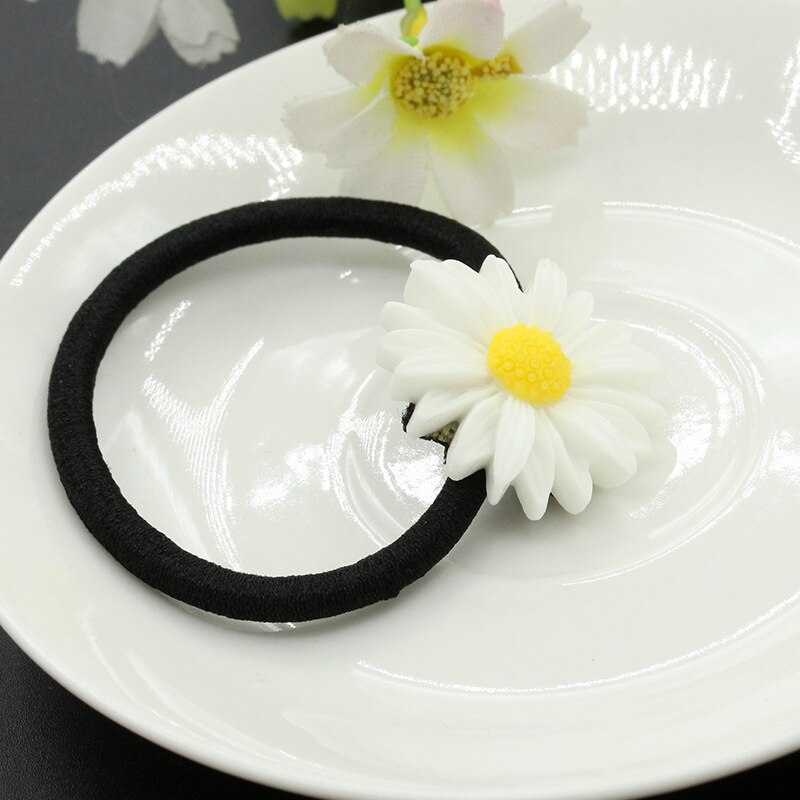 Mini Daisy Haar Clip Charms Bloem Elastische Haar Ring Touw Bands Haarspelden Paardenstaart Meisjes Kids Houder Haar Styling Accessoires: White Thick Rope