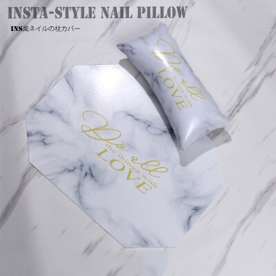 Ins achthoekige nageltafel handkussen houder set zachte pu lederen spons armsteun nagelkussen manicure pedicure nagelmat pad kussen: Marmer