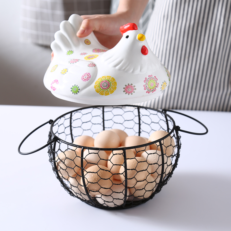 Keramische eierhouder kippengaas eiermand fruitmand collectie keramische kippenornamenten decoratie keuken opberggereedschap