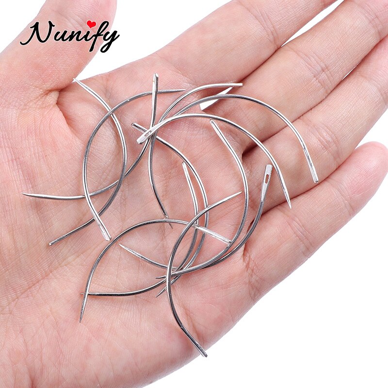 Nunify 1 Roll Black Hair Weaving Thread High Intensity Polyamide Thread 12Pcs 9Cm Weaving Needles /C Type Needles/Curved Needle