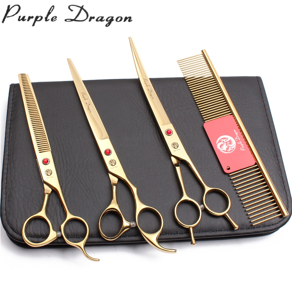 Purple Dragon 8" Stainless Dog Scissors Kit Straight Shears Thinning Shears Curved Shears Pet Scissors Grooming Scissors Z3005