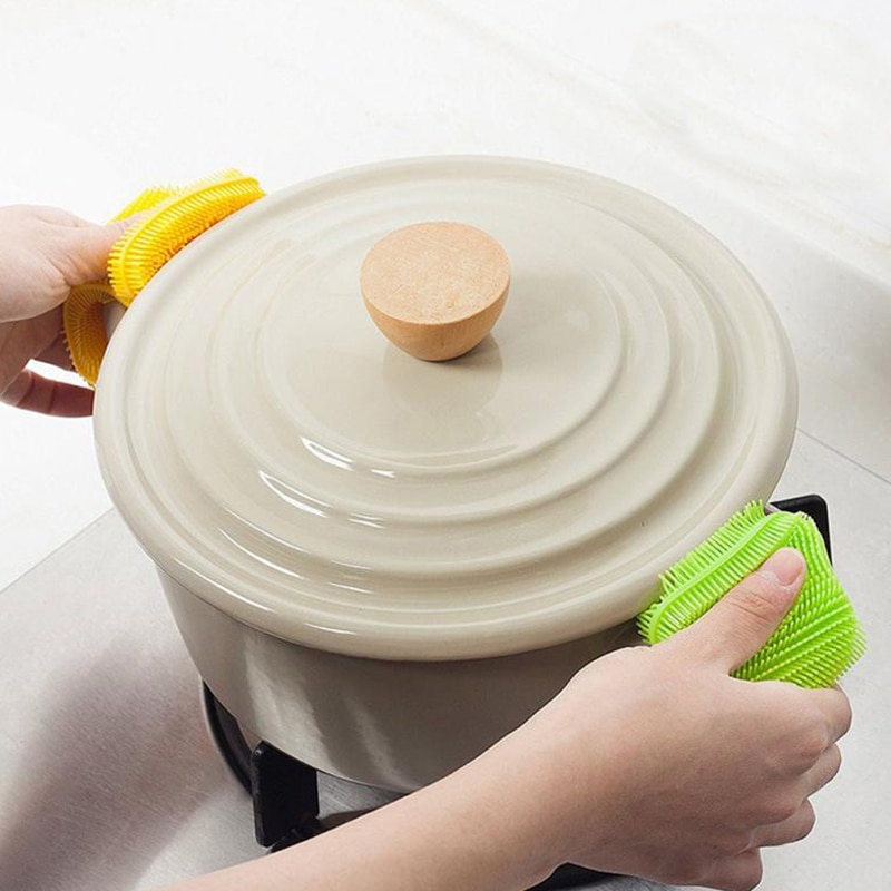 1/3/4pcs Kitchen Cleaning Brush Silicone Dishwashing Brush Fruit Vegetable Dish Washing Cleaning Brushes Pot Pan Sponge Scrubber