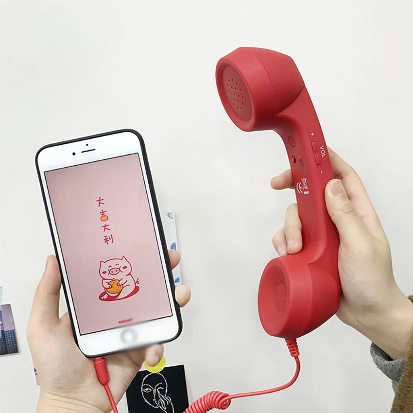 Mobiltelefon håndsæt, retro telefon håndsæt justerbare volumen modtagere mikrofon mikrofon 3.5mm til mobiltelefoner, computer