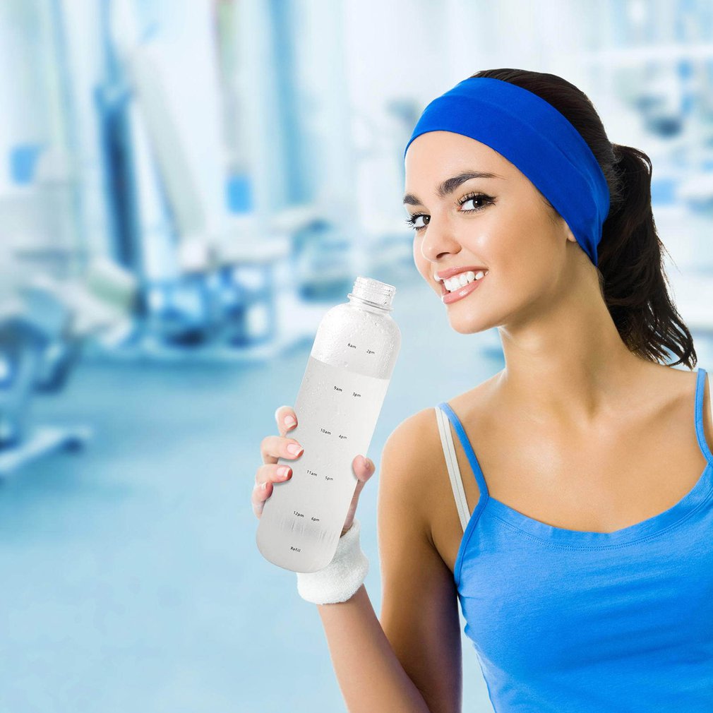 Large-Capacity Transparent Frosted Water Cup Leak-Proof BPA-Free Water Bottle With Time Markers 1000ML For Sports Gym