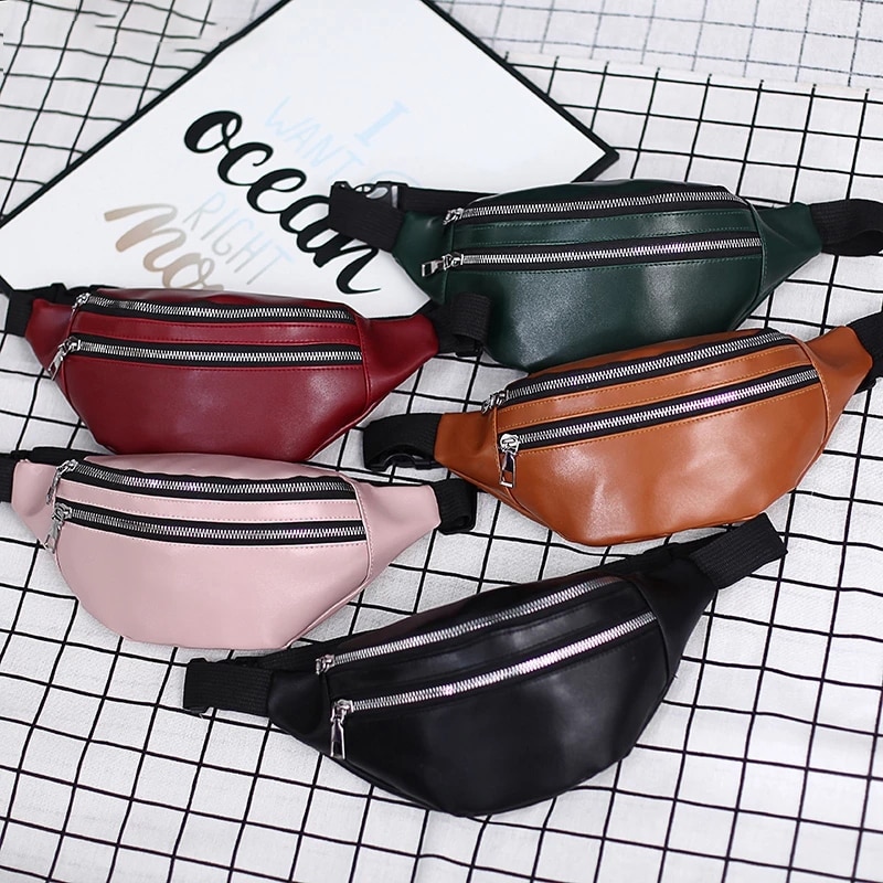 Women Chest Bag Waist Packs For Unisex Female Pu Leather Fanny Packs Banana Ladies Belt Bum Bags Wallets
