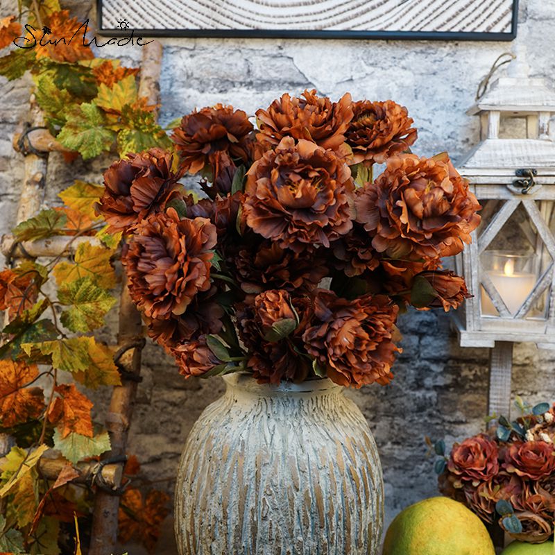 Sunmade 3-Head Grote Pioen Tak Kunstbloemen Woonkamer Decoratie Bruiloft Fall Decor Bloemstuk Diy