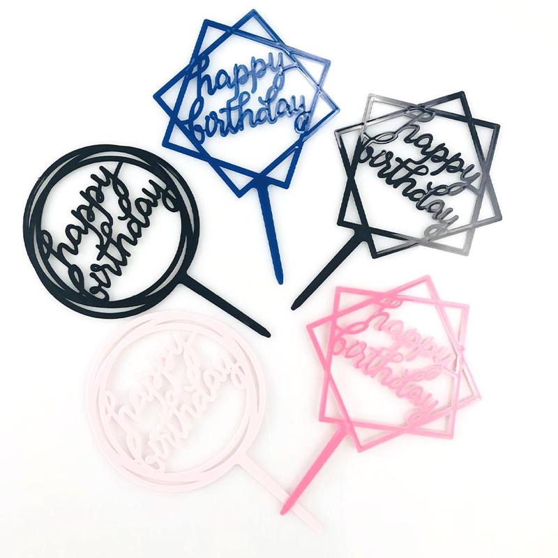 1pc glitter feliz aniversário bolo topper acrílico carta preto cor de ouro bolo topo bandeira decoração crianças aniversário festa de casamento suprimentos