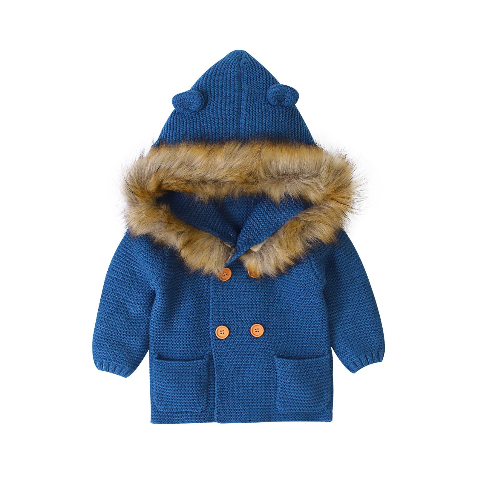 Kerst Undefined Baby Kleding Peuter Baby Onder Jongen Meisje Effen Kleur Trui Hooded Knit Faux Kraag Tops Warme Jas: Blauw / 12m