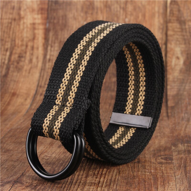 cinturón de lona para hombres jóvenes lona doble anillo hebilla Simple salvaje cinturón vaquero hombres mujeres