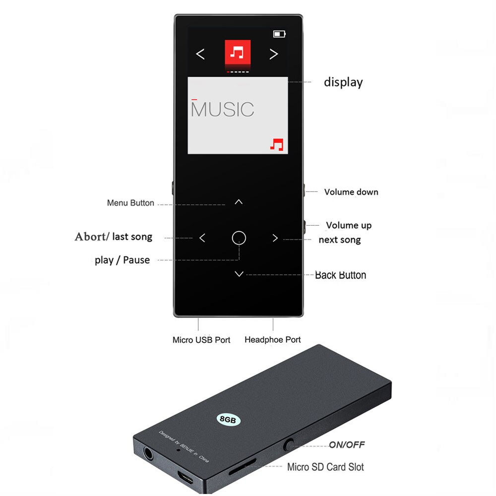 BENJIE K8 lecteur Mp3 bluetooth avec écran tactile son 8 GB lecteur de musique avec Radio FM Ebook visionneuse de photos FLAC MP3 WAV