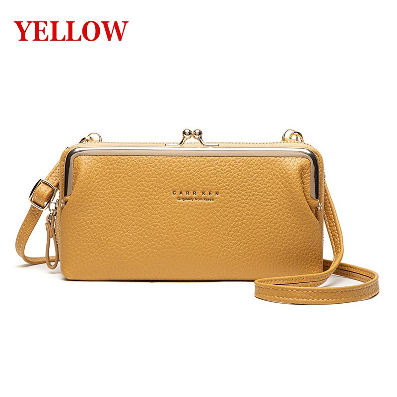 Phone Bag PU Leather Large Capacity Travel Portable Shoulder Bag Brand Ladies Crossbody Bag Messenger Bag: Yellow