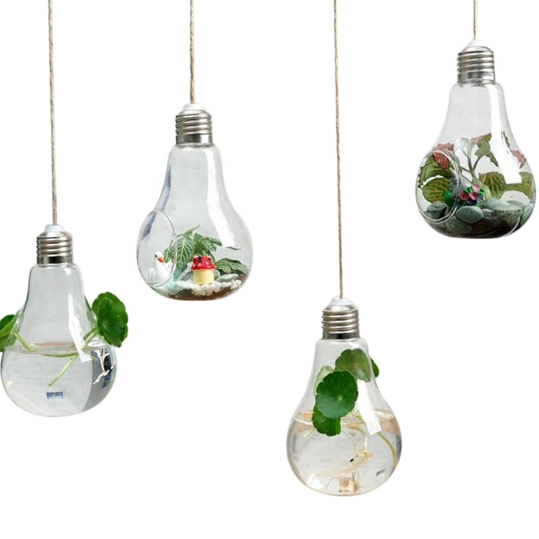 4 Uds. Colgante de Una sola bombilla de Puerto pecera florero de planta colgante de acuario de vidrio con cordel accesorios de acuario para la decoración
